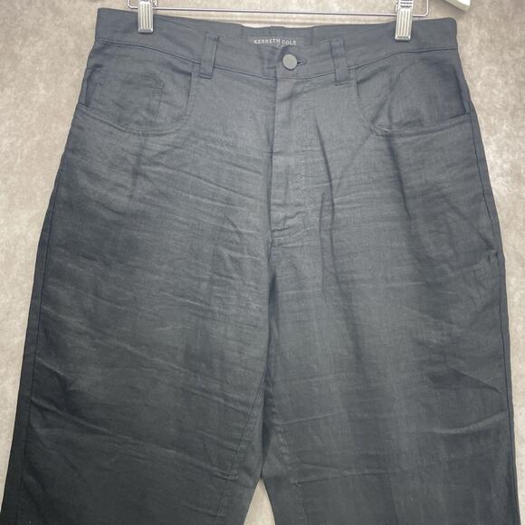Kenneth Cole NY 100% Linen Pants Women’s Fits 32W x 33.5L Black Straight Leg - Picture 3 of 7